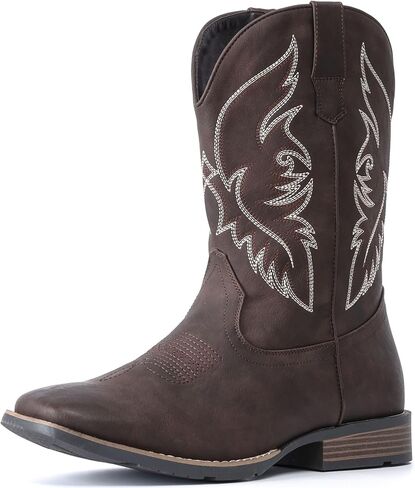 IUV Cowboy Boots For Men Square Toe Western Boot Durable Retro Classic Embroidered Pull On Boot Slip Resistant Country Boots in Kuwait
