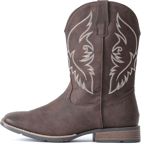 IUV Cowboy Boots For Men Square Toe Western Boot Durable Retro Classic Embroidered Pull On Boot Slip Resistant Country Boots in Kuwait