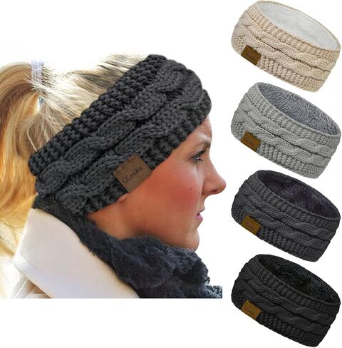 Loritta 4 Pack Womens Winter Headbands Fuzzy Fleece Lined Ear Warmer Cable Knit Thick Warm Crochet Headband Gifts in Kuwait