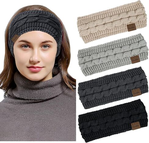 Loritta 4 Pack Womens Winter Headbands Fuzzy Fleece Lined Ear Warmer Cable Knit Thick Warm Crochet Headband Gifts in Kuwait