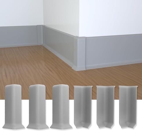 COUKIU Self Adhesive Baseboard Corner Blocks, 4inch(Width)3 Inside + 3 Outside Corners-Connector Between The Wall Base Cove Base Rubber Moulding Trim, Perfect Match for Our S100 Baseboard(White) in Kuwait