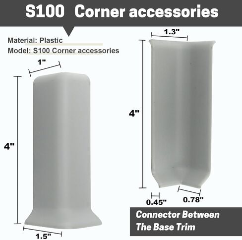 COUKIU Self Adhesive Baseboard Corner Blocks, 4inch(Width)3 Inside + 3 Outside Corners-Connector Between The Wall Base Cove Base Rubber Moulding Trim, Perfect Match for Our S100 Baseboard(White) in Kuwait