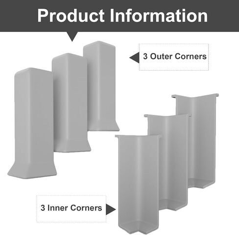 COUKIU Self Adhesive Baseboard Corner Blocks, 4inch(Width)3 Inside + 3 Outside Corners-Connector Between The Wall Base Cove Base Rubber Moulding Trim, Perfect Match for Our S100 Baseboard(White) in Kuwait
