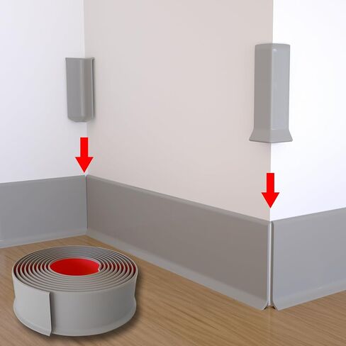 COUKIU Self Adhesive Baseboard Corner Blocks, 4inch(Width)3 Inside + 3 Outside Corners-Connector Between The Wall Base Cove Base Rubber Moulding Trim, Perfect Match for Our S100 Baseboard(White) in Kuwait
