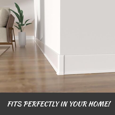 COUKIU Self Adhesive Baseboard Corner Blocks, 4inch(Width)3 Inside + 3 Outside Corners-Connector Between The Wall Base Cove Base Rubber Moulding Trim, Perfect Match for Our S100 Baseboard(White) in Kuwait