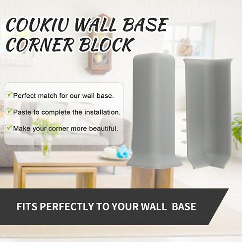 COUKIU Self Adhesive Baseboard Corner Blocks, 4inch(Width)3 Inside + 3 Outside Corners-Connector Between The Wall Base Cove Base Rubber Moulding Trim, Perfect Match for Our S100 Baseboard(White) in Kuwait