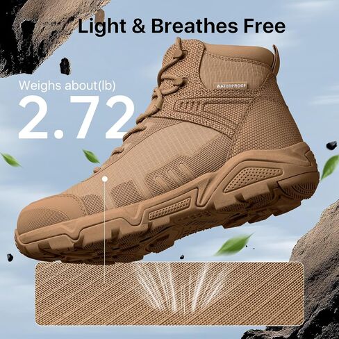 FREE SOLDIER Men's Waterproof Hiking Boots Lightweight Work Boots Military Tactical Boots Durable Combat Boots in Kuwait