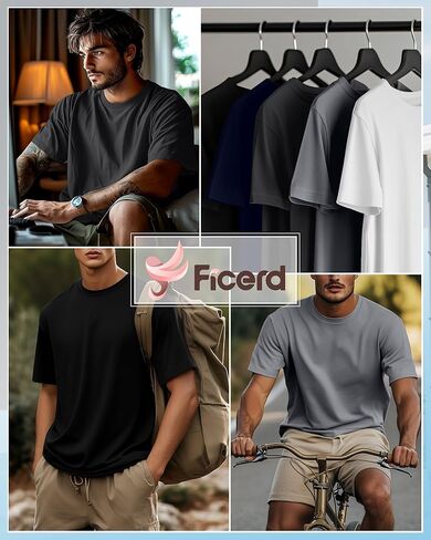 Ficerd 5 Pack Men's Big and Tall Shirts Short Sleeve Cotton Tee Summer Crew Neck Oversize Top Loose Fit Shirt Multipack in Kuwait