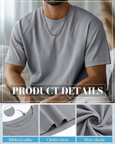 Ficerd 5 Pack Men's Big and Tall Shirts Short Sleeve Cotton Tee Summer Crew Neck Oversize Top Loose Fit Shirt Multipack in Kuwait