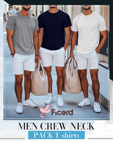 Ficerd 5 Pack Men's Big and Tall Shirts Short Sleeve Cotton Tee Summer Crew Neck Oversize Top Loose Fit Shirt Multipack in Kuwait