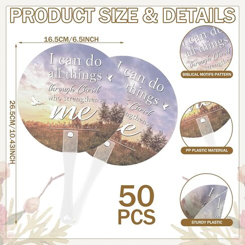 50 Pcs Christian Church Plastic Fans Religious Handheld Fan Bulk Religious Gifts with Plastic Handle for Church Women Men Decoration Gift (Sunflower) in Kuwait