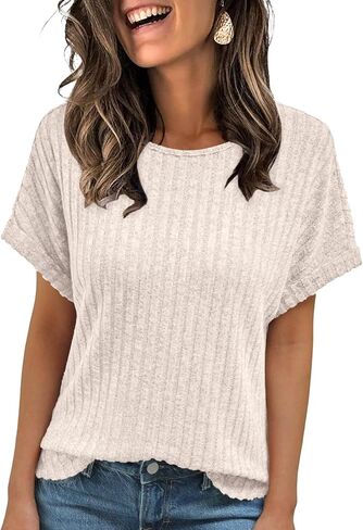 AUTOMET Women Shirts Summer Sweaters Loose Fit Short Sleeve Tunic Tops 2025 Dressy Casual Business Blouses in Kuwait