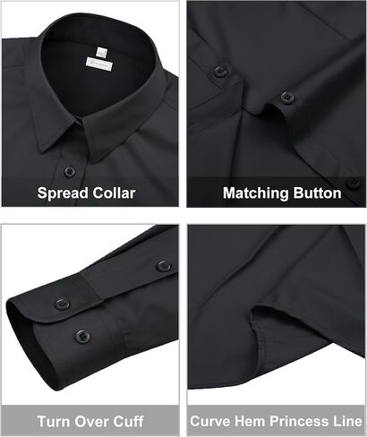 سليتيلون نساء قمصان فستان كلاسيكية ملائمة الزبدة طويلة الأكمام لأسفل لأسفل خالية من التجاعيد الصلبة العاطفية العاطفية بلوزة أعلى in Kuwait