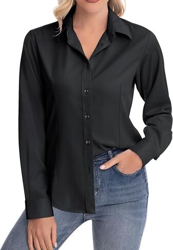 سليتيلون نساء قمصان فستان كلاسيكية ملائمة الزبدة طويلة الأكمام لأسفل لأسفل خالية من التجاعيد الصلبة العاطفية العاطفية بلوزة أعلى in Kuwait