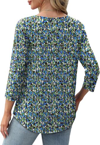 XIEERDUO 3/4 Length Sleeve Tops for Women 2025 Crewneck Casual Pleated Tunic Tops Loose Fit Shirts Blouses in Saudi Arabia