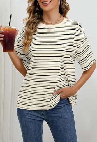 قميص ميروكيتي للسيدات القصيرة القصيرة قميص غير رسمي ملون مخطط بلوزة قمم فضفاضة in Kuwait