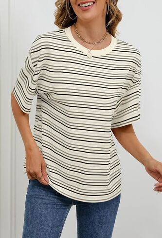 قميص ميروكيتي للسيدات القصيرة القصيرة قميص غير رسمي ملون مخطط بلوزة قمم فضفاضة in Kuwait