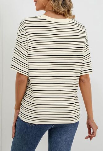 قميص ميروكيتي للسيدات القصيرة القصيرة قميص غير رسمي ملون مخطط بلوزة قمم فضفاضة in Kuwait