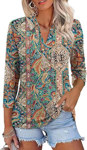Zhenwei للسيدات 3/4 طول الأكمام V-neck collared قمم الصيف الأعمال غير الرسمية القمصان بولو 2025 in Kuwait
