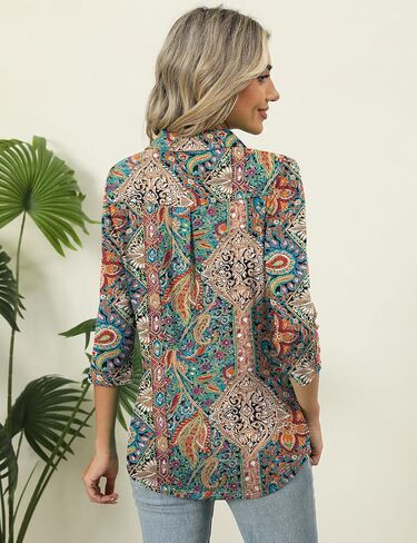 Zhenwei للسيدات 3/4 طول الأكمام V-neck collared قمم الصيف الأعمال غير الرسمية القمصان بولو 2025 in Kuwait