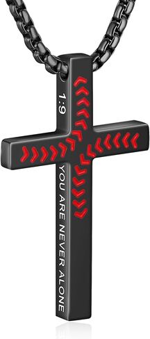 Baseball Cross Necklace for Boys Men Inspirational Christian Bible Verse Cross Pendant Stainless Steel Chain 20+2 inch Baseball Jewelry Religious Gift for Men in Kuwait