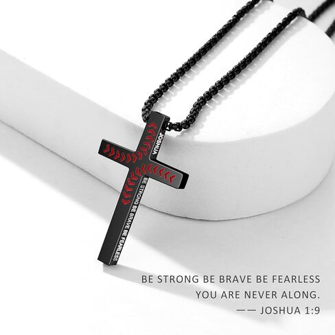 Baseball Cross Necklace for Boys Men Inspirational Christian Bible Verse Cross Pendant Stainless Steel Chain 20+2 inch Baseball Jewelry Religious Gift for Men in Kuwait