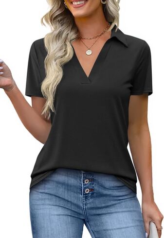 Imily Bela Womens Short Sleeve Polo Shirts V Neck Business Dressy Casual Tops Summer Collared Trendy Tees in Saudi Arabia