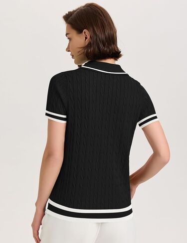 Micoson Womens Short Sleeve Sweater Tops Lapel v Neck Strafle Dorts 2025 Summer Cable Knit Business Discal in Kuwait