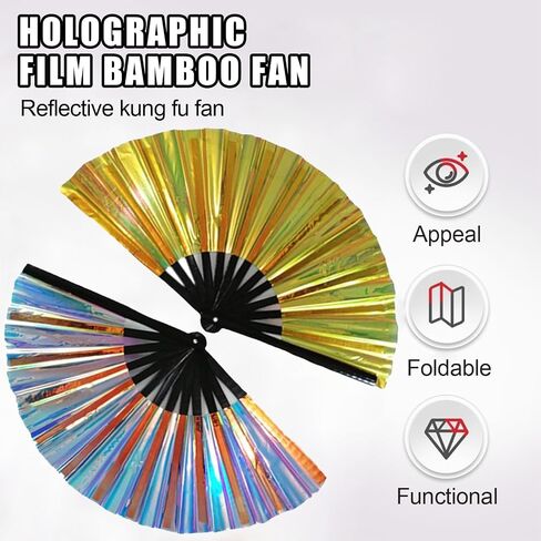 Boots on The Ground Fan,2025 New Large Holographic Folding Hand Fan Line Dance Popping Fan,Boots on The Ground Hand Fan,Folding Hand Classic Style Fan Bamboo Ribs Hand Held Chinese (Colorful) in Kuwait