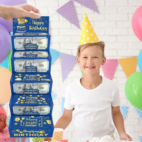 Wiooffen 10pcs أعياد الميلاد حامل الأموال من أجل الهدايا النقدية الأموال الذهب الأزرق مظاريف نقدا ، مفاجأة عيد ميلاد حامل بطاقة هدايا للحصول على نقدية عيد ميلاد سعيد بطاقات الأموال الحزب اللوازم الرجال النساء in Kuwait