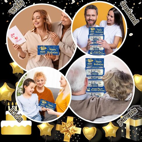 Wiooffen 10pcs أعياد الميلاد حامل الأموال من أجل الهدايا النقدية الأموال الذهب الأزرق مظاريف نقدا ، مفاجأة عيد ميلاد حامل بطاقة هدايا للحصول على نقدية عيد ميلاد سعيد بطاقات الأموال الحزب اللوازم الرجال النساء in Kuwait