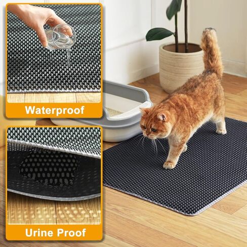 Cat Litter Box Mat, Cat Litter Mat Litter Trapping Mat, 2 Layer Pet Matt for Cat, 32"x22" Waterproof Urine Proof Litter Catcher Mat Rug for Floor, Clean Easily, Soft Eva Non-Slip, Collapsable, Medium in Kuwait