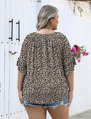 Micoson Womens Plus Size Tops 3/4 Ruffle Sleeve Shirts Crewneck Pleated Blouses Dressy Casual Fashion Tunic Top (1X-5X) in Kuwait