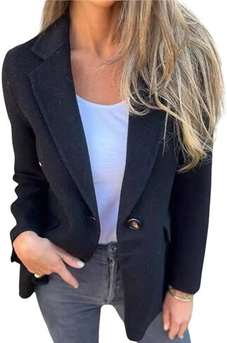 Chartou Women Solid Color Blazer Wool Blend Office Business Office Open Front Short Jacket Coat Coat in Kuwait