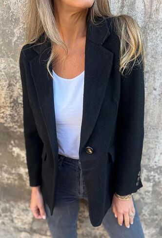 Chartou Women Solid Color Blazer Wool Blend Office Business Office Open Front Short Jacket Coat Coat in Kuwait