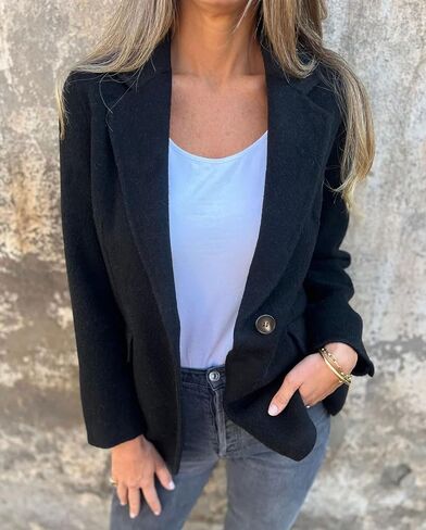 Chartou Women Solid Color Blazer Wool Blend Office Business Office Open Front Short Jacket Coat Coat in Kuwait