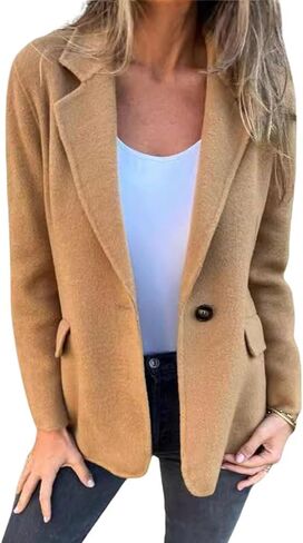 Chartou Women Solid Color Blazer Wool Blend Office Business Office Open Front Short Jacket Coat Coat in Kuwait