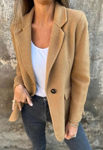 Chartou Women Solid Color Blazer Wool Blend Office Business Office Open Front Short Jacket Coat Coat in Kuwait