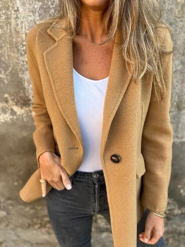 Chartou Women Solid Color Blazer Wool Blend Office Business Office Open Front Short Jacket Coat Coat in Kuwait