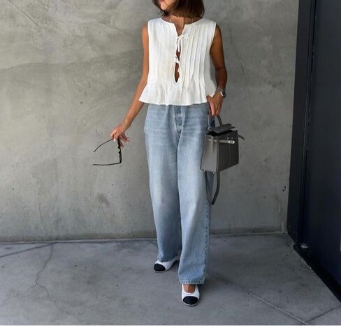 POHADON Womens Y2k Vest Tank Tops Cute Ruffle Cotton Linen Tie Front Shirt Going Out Pleated Summer Cute Lace Up Clothes in Kuwait