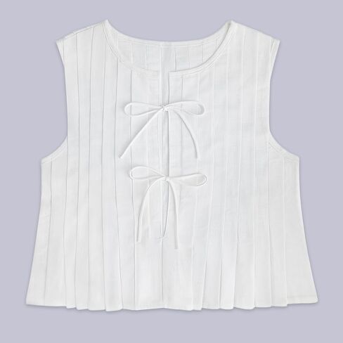 POHADON Womens Y2k Vest Tank Tops Cute Ruffle Cotton Linen Tie Front Shirt Going Out Pleated Summer Cute Lace Up Clothes in Kuwait