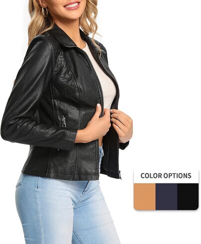 S P Y M Womens Faux Leather Jacket ، عرض أزياء غير رسمية مغنوشة من جلد الغزال مع ضلع مرن in Kuwait