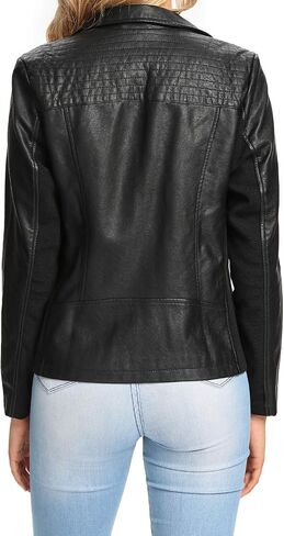 S P Y M Womens Faux Leather Jacket ، عرض أزياء غير رسمية مغنوشة من جلد الغزال مع ضلع مرن in Kuwait