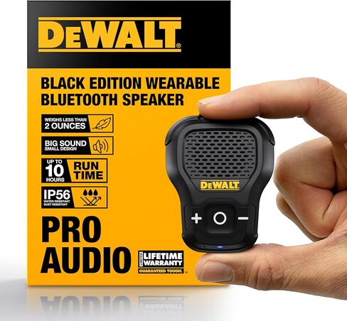 DEWALT Wearable Bluetooth Speaker (Updated Version), Clip-On Wireless Jobsite Pro Water-Resistant Portable Speaker (Non-Magnetic), Built-in Mic for Hands-Free Music/Calls, Bluetooth Speaker in Kuwait