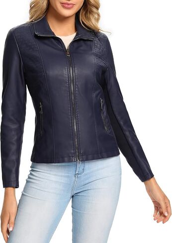 S P Y M Womens Faux Leather Jacket ، عرض أزياء غير رسمية مغنوشة من جلد الغزال مع ضلع مرن in Kuwait