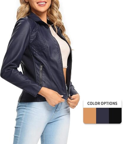 S P Y M Womens Faux Leather Jacket ، عرض أزياء غير رسمية مغنوشة من جلد الغزال مع ضلع مرن in Kuwait