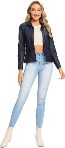 S P Y M Womens Faux Leather Jacket ، عرض أزياء غير رسمية مغنوشة من جلد الغزال مع ضلع مرن in Kuwait