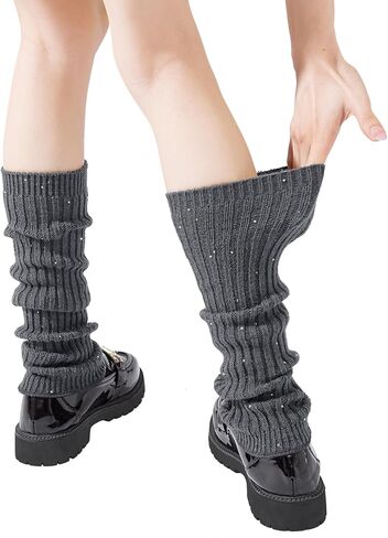 Yawlsow Leg Warmers for Women Girls Y2k Knit Ruffle Leg Warmer Winter with Sequin, Kawaii Long Sock Goth Harajuku Accessories in Saudi Arabia