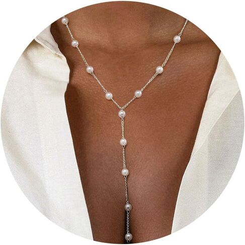 VRIUA Pearl Necklaces for Women - 14k Gold Plated Dainty Gold Pearl Necklace Simple Everyday Minimalist Necklaces for Women in Kuwait