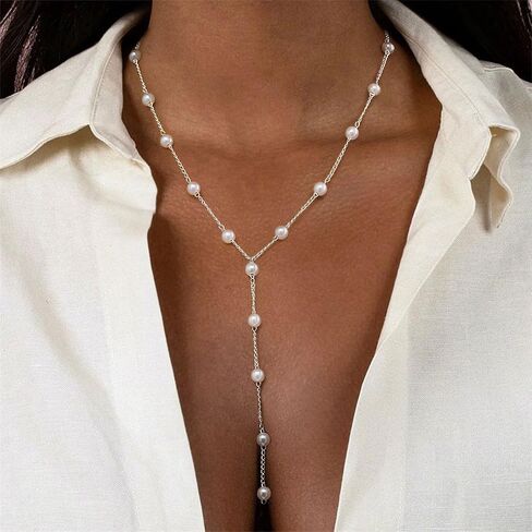 VRIUA Pearl Necklaces for Women - 14k Gold Plated Dainty Gold Pearl Necklace Simple Everyday Minimalist Necklaces for Women in Kuwait